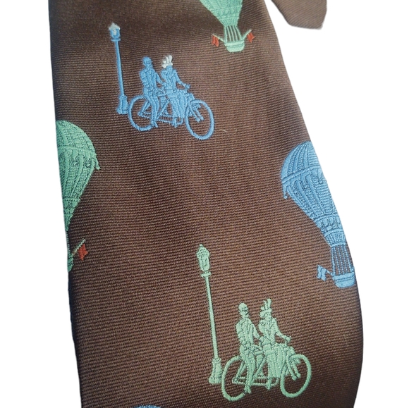 Vintage Tie Tandem Bicycle Hot Air Balloon Steampunk Necktie - Picture 3 of 7